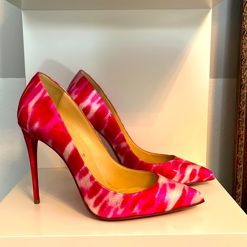 Louboutin Pigalle follies 100 glittart shocking pink signed hot 38